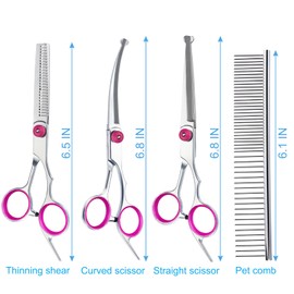 5 in 1 Premium Dog Grooming Scissors, Professional Dog Scissors for Grooming with Safety Round Tips, Lengnoyp Stainless Steel Thinning Shears, Pet Cat Shears for Grooming Kit, Pink