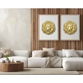 AMOIENSIS Lion Head Wall Art Sculpture for Man Office Bedroom Wall Decoration, 8 inch Vintage Accent Animal Head Wall Hanging Wall Mount Statue Resin 3D Wall Art Sculpture Gold