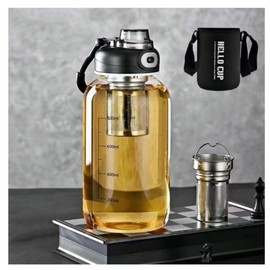 HOYUANSU Glass Tea Bottle with Infuser - 33oz Large Glass Tumbler with Lock Lid and Sleeve, Leakproof Sports Water Bottle with Direct Drink Spout for Gym, Home, Workout