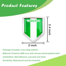 Newperlite Nigeria Flag Decal Sticker Car Emblem Nigerian Flag Car Decoration Accessories Chrome Shield for Truck Vehicles Cars, 2 Pack