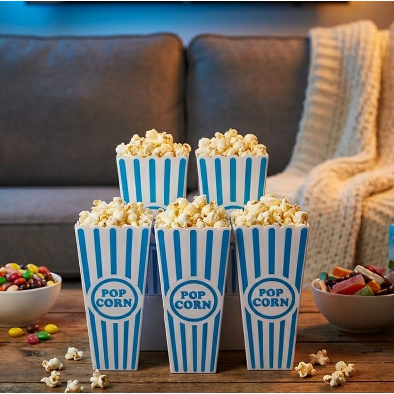 YOVECATHOU 5Pcs Plastic Red Blue White Striped Classic Popcorn Containers