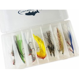 RiverBum Striped Bass & Bluefish Fly Fishing Flies Assortment Kit with Fly Box, Divers, Mushmouth, Bullethead, Mackerel - 14 Piece