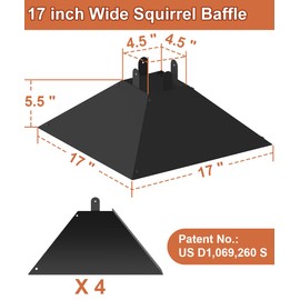 Khordin Metal Squirrel Baffle for 4x4 Post, Outside Wooden Pole Mount Squirrel Guards for Bird Feeders, 17 Inch Squirrels Deterrents Stopper to Deter Racoons, Black, 1pcs