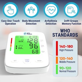 ByFloProducts Blood Pressure Monitor for Home Use – Accurate & Automatic Blood Pressure Machine with Heartbeat Detection, Easy to use, Blood Pressure Cuff 22-42cm, Memory Function 2x99, 3-Color Backlit Display