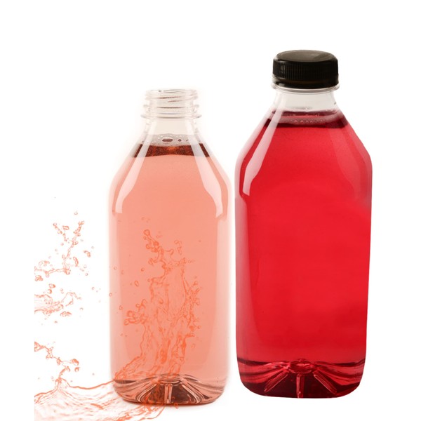 EcoQuality [30 PACK] Empty Clear Plastic Juice Bottles with Tamper