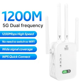 WiFi 5 1200Mbps Dual-Band Repeater - 2.4G/5G US Plug, Wireless Signal Booster