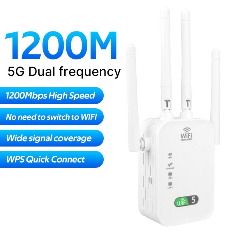WiFi 5 1200Mbps Dual-Band Repeater - 2.4G/5G US Plug, Wireless