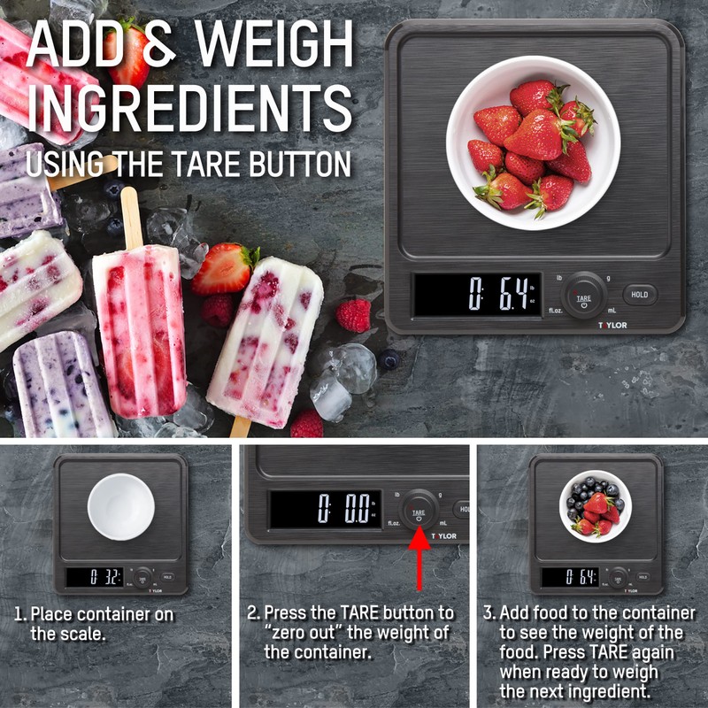 Taylor Digital Kitchen Scale with Dishwasher Safe Stainless Steel Container