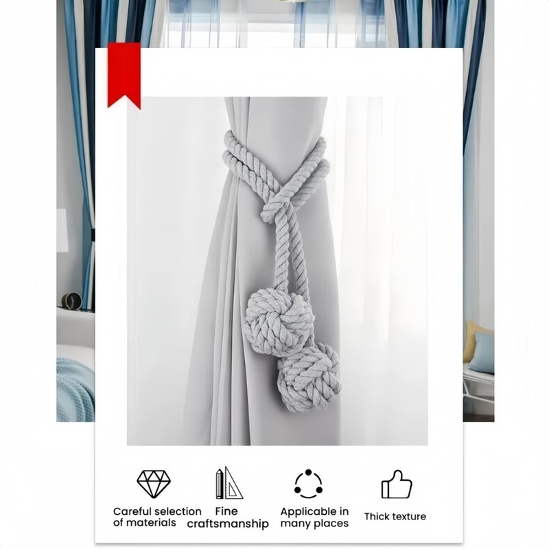 Himtop A Pair of Curtain Rope Tiebacks Hand Knitting Curtain