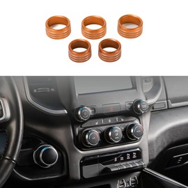 INFINAUTO AC Air Conditioner Media Volume Control Switch Knob Cover Ring, Interior Decal Trim for Dodge for RAM 2018-2022 Orange, 5 Pcs