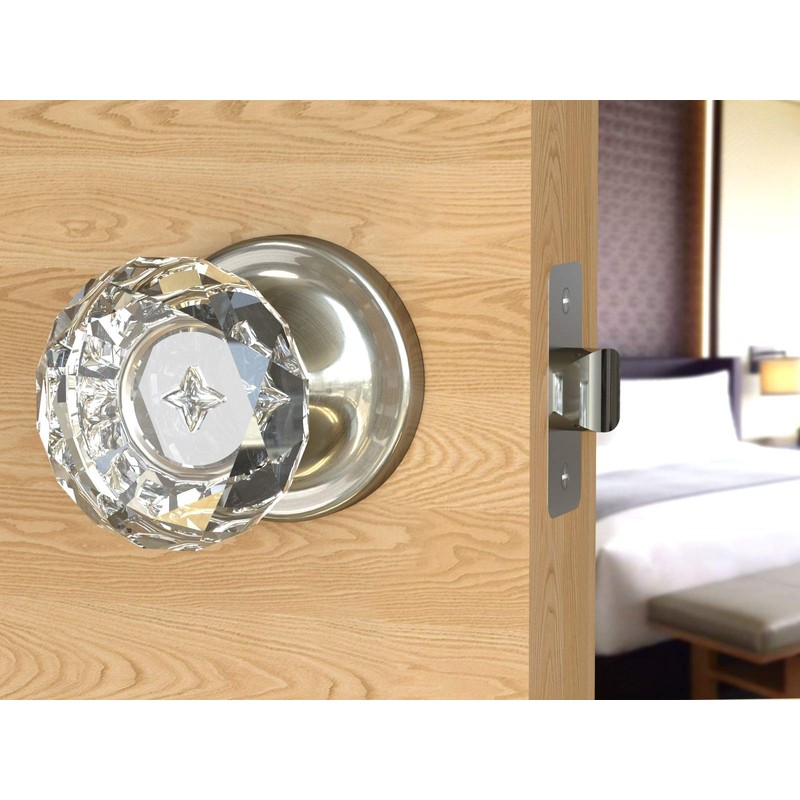 (6 Pack) Dummy Diamond Round Brilliant Crystal Door Knobs Satin