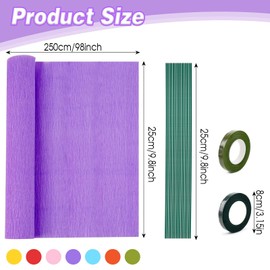 Crepe Paper 7 Rolls Crepe Paper Pastel Rainbow Colourful for Crafts Crepe Paper Flowers DIY Floral Artworks for Wedding Birthday Christmas Valentine's Day with 15 x Branches 2 x Tape