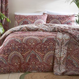 Dreams & Drapes - Maroon Jacobean Duvet Cover - Single Bedding Size (140 x 200cm) - Reversible Designs - 1x Pillowcase - Moroccan Bohemian Bedding in Red - Exotic Persian Duvet Cover - Boho Bedding