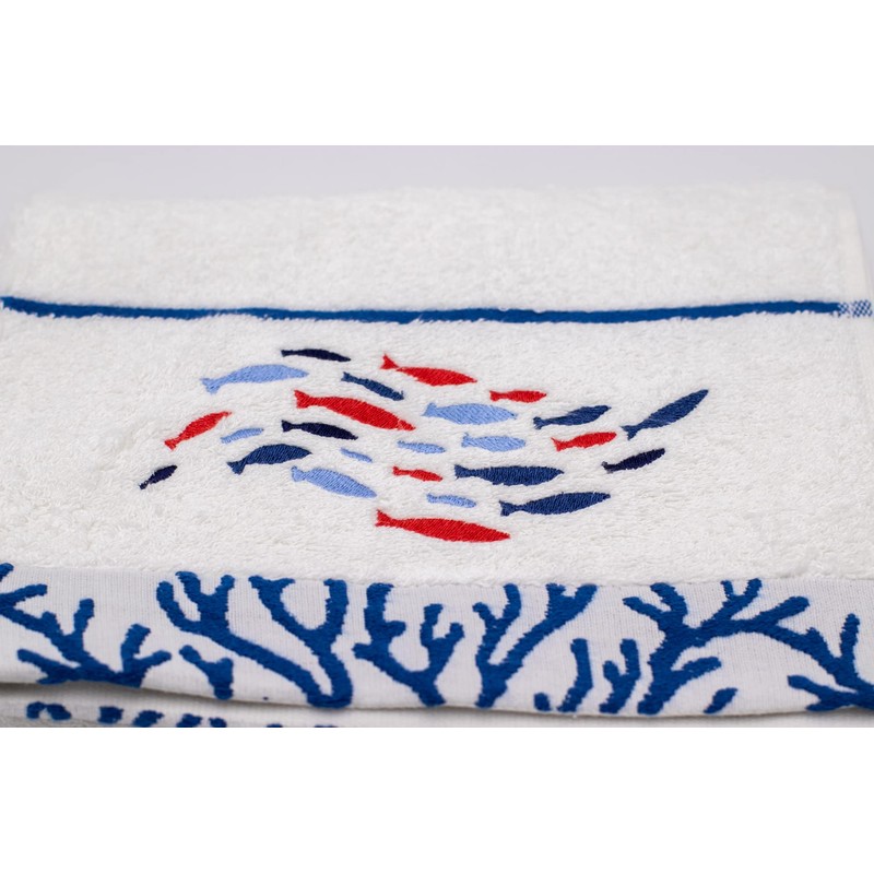 Lex's Linens Fish & Coral Embroidered Bath Towel
