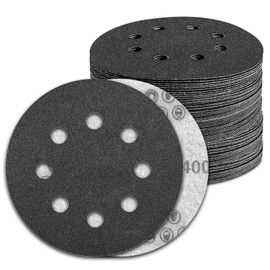 KONGMING Pack of 100 Sandpaper 125 mm Velcro Wet Dry Grit 400 Silicon Carbide 8 Hole Sanding Sheets for Random Orbital Sanders