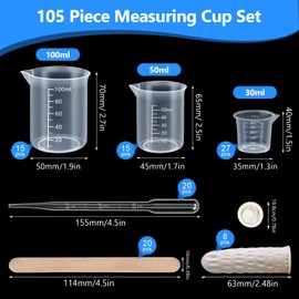 Sinofort 106 Pcs Plastic Measuring Cups, 30/50/100ML Reusable Resin Mixing Cups, Heat Resistant Measuring Jugs with Stirring Sticks and Droppers, for Lab Household Kitchen Cooking Baking Measure Tool