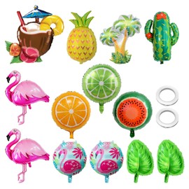 13 Pieces Of Summer Beach Balloons And 2 Rolls Of Ribbons, Party Decoration Supplies, Children'S Inflatable Toys, Suitable For Pool Parties, Summer Celebrations, Birthday Arrangements.