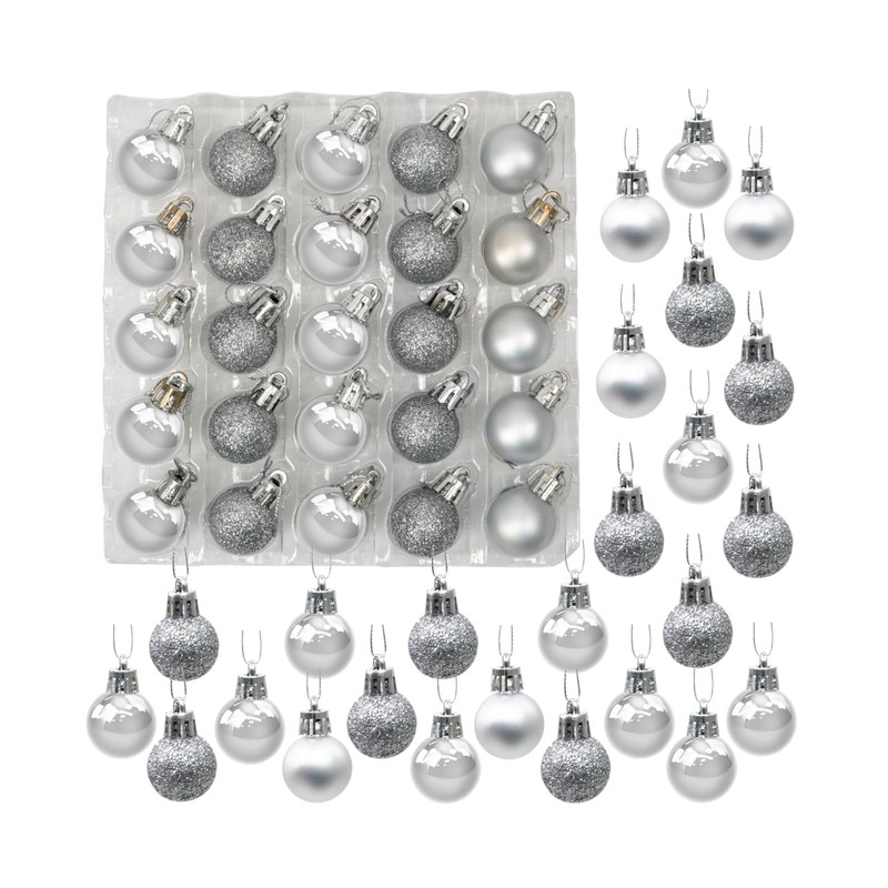 Festive Fix 25 Mini Christmas Tree Baubles in Silver –