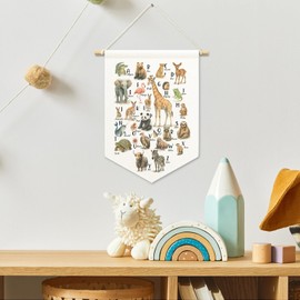 MNASAIOO Classroom Animals Alpahbet Kids Boys Room Decor, Nursery Cute Zoo Banner Canvas, Abc Educational Wall Hanging Frame Decor Art Pennant Flag for Playroom Toddler Room Preschool Dorm 11x15in