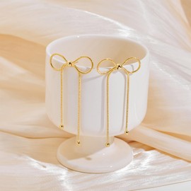 NEPULOY Bow Earrings for Women Gold Statement Ribbon Bowknot Dangle Drop Earrings Cute Bowtie Earrings Fashion Jewelry Gifts for Women