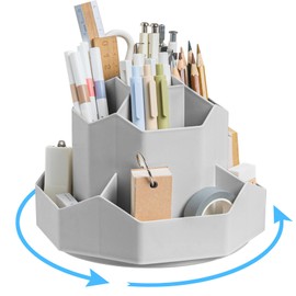 Ceysin Desk Organiser, 360 Degree Rotating Pen Pencil Holder with 9 Compartments, Multifunctional Pen Pots Makeup Brushes Holder Desktop Stationary Storage for Home Office Supplies Desk Tidy (Grey)