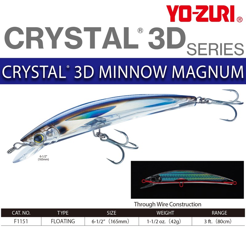 Yo-Zuri Crystal 3D Minnow Magnum Lure, Blue Tiger, 6-1/2-Inch, 1