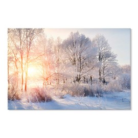 SEVEN WALL ARTS Winter Tree Canvas Wall Art Snow Covered Winter Forest Sunrise Sunset Modern Landscape Mountain Nature Wilderness Photography Print on Canvas for Kitchen and Living Room with Frame and Ready to Hang 36" x24"