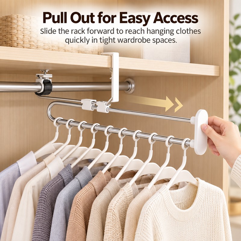 Pull-Out Trouser Rack for Closet Storage – Telescopic Stainless Steel