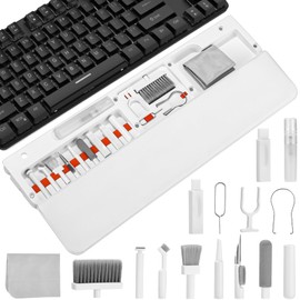 22 in 1 Tastatur Reinigungsset mit Wrist Rest Weichem Elastischem Material, Kopfhörer Reinigungsset für AirPods,Kompaktes Design PC Reinigungsset Zubehör für Tablet, Computer, Handys (Weiß)