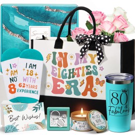 80th Birthday Gifts for Women, Best 1945 Gifts for 80th Birthday 80 Year Old Women Birthday Gifts Basket, Fabulous 80th Happy Birthday Gifts Ideas for Mom Sister Friend Wife Grandma w/ Canvas Tote Bag