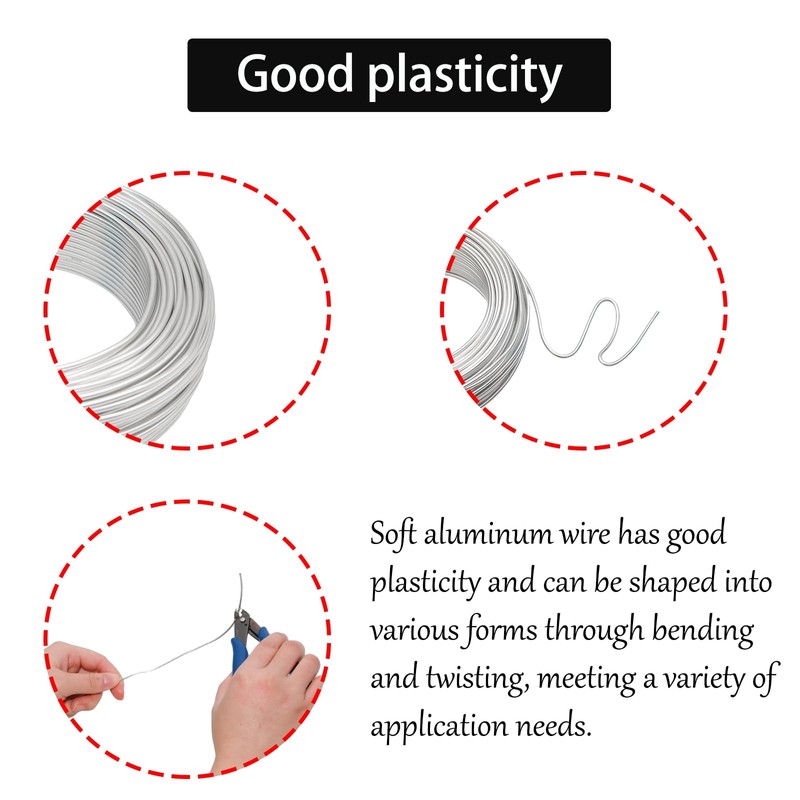 JAKOUE 12 Gauge (2mm) Silver Craft Wire for Sculpting，100ft（30m） Aluminum