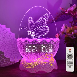 MTDYHY Butterfly Night Light Sleep Lamp with Lullaby White Noise Butterfly Décor Light with Digital Clock Alarm Clock Gifts for Boys & Girls