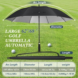ZOMAKE 68" Windproof Golf Umbrella UV Protection - Oversize Golf Umbrellas Double Canopy Vented Automatic Sun Blocking Golf Umbrella Extra Large Golf Push Cart Umbrella for Rain Sun(Black & Silver)
