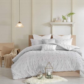 Oakestry 7 Pc Tufted Chenille Dots Cotton Bedding Set, Breathable and Durable Ultra-Soft Duvet All Season Cover for Comforter, King Size (104 in X 92 in), Grey