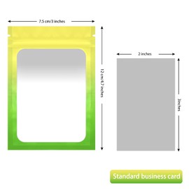 100 Pack Resealable Mylar Bags - 3 x 4.7 Inch Smell Proof Bags with Clear Window Foil Pouch Bag Flat Bag Matte Yellow Green