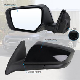 Lqito Left Driver Side Mirror Compatible With 2014 2015 2016 2017 2018 2019 Chevy Impala With Manual Folding Power Glass Black Replace#22936946(3Pins)