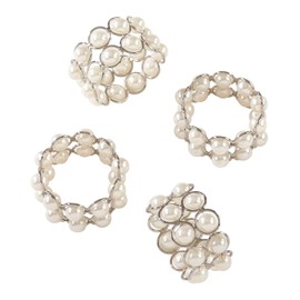 SARO LIFESTYLE NR224.I Faux Pearl Beaded Design Napkin Ring - Set of 4, Ivory, 2.5" x 3.5"