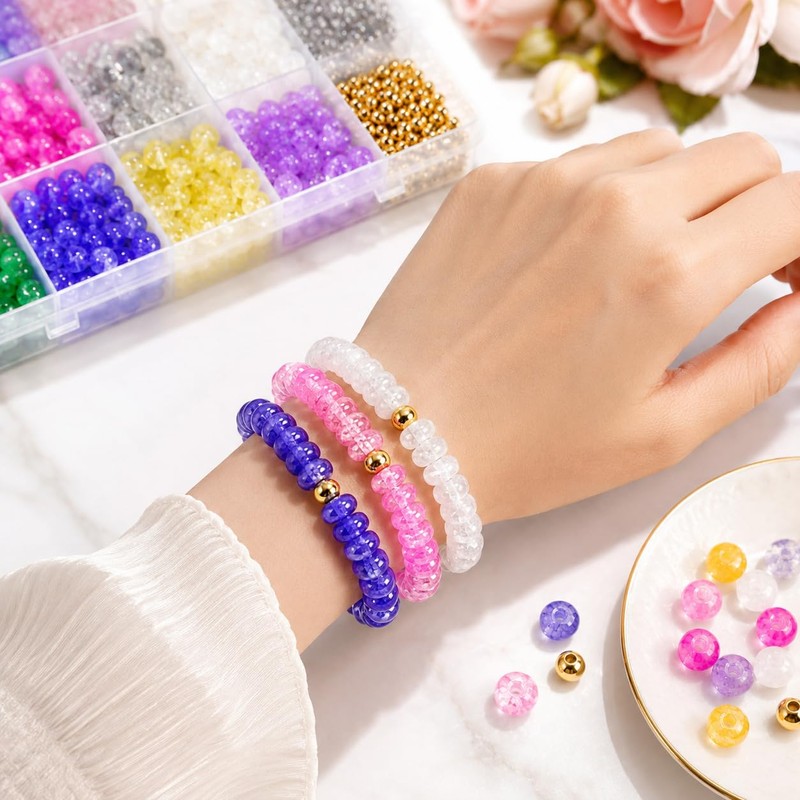 Rondelle Glass Beads for Jewelry Making with Organizer Box