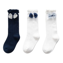 QinTian Kids' Socks, High Socks, Girls' Socks, Set of 3, Children's Formal Clothes, Cute, Ribbon, School Entrance Ceremonies, Graduation Ceremonies, Recitals, Kindergarten Commutes, Girls, Cotton,