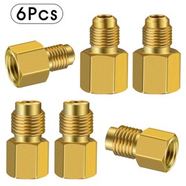 EXCELFU 6 Pieces 6015 R134A Brass Refrigerant Tank Adapter to R12 Fitting Adapter 1/2 Female to 1/4 Male Flare Adaptor Valve Core and 6014 Vacuum Pump Adapter 1/4 Inch Flare Female to 1/2 Inch Male