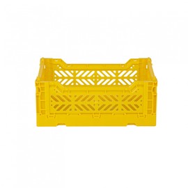 Ay-Kasa Folding Crate, Sturdy Folding Box, Plastic, Stackable, Yellow, Mini (27 x 17 x 11 cm)