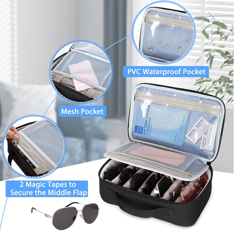 CURMIO Travel Sunglasses Storage Bag, Portable Glasses Box with Removable