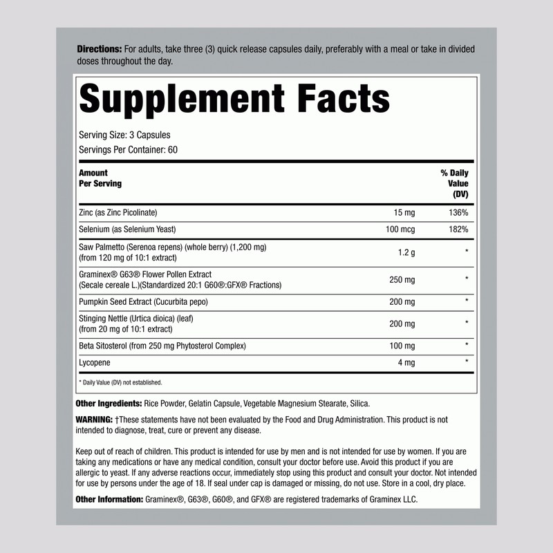 Lindberg Prostate Supplement | 180 Count | Saw Palmetto, Pumpkin