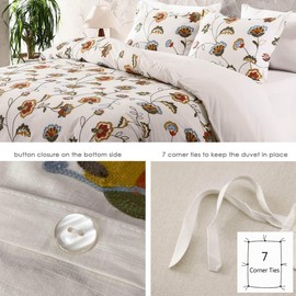 meadow park Crewel Embroidery Cotton Slub Duvet Cover & Pillow Shams Set, Queen Size, Suzani Pattern, Bohemian Bedding