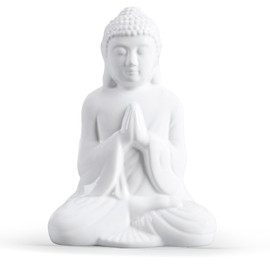 FORLONG Ceramic Praying Buddha Figurine, Serene Medium Statue （11 Inches Tall，White）