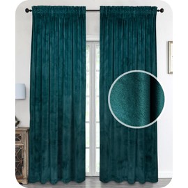 BEAUTEX Velvet Curtain, Ruffle Tape, U-Tape Curtain, Darkening and Opaque, 140 x 145 cm (Width 140 cm, Height 145 cm, Petrol)