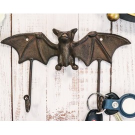 Ebros Gift Cast Iron Rustic Vampire Dracula's Perch Flying Bat with Spread Out Wings 2-Pegs Wall Hook Wildlife Bats Themed Hanger Organizer Leashes Hat Keys Decor Hanging Sculpture Plaque (1)