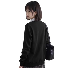 Sillictor School Cardigan, Women's, Uniform, Cardigan, Student, Solid, Knit, V Neck, Sweater, Loose, For School or Work, Black