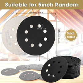 STEBRUAM Pack of 50 Silicon Carbide Sandpaper 125 mm Velcro 600 Grit Professional 125 Round 8 Hole Wet and Dry Sanding Disc, Best for Metal Cars