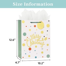 LEAYUGF 13" Large Christmas Gift Bag with Tissue Paper Colorful Polka Dots For Christmas Birthday Anniversaries Supplies with Handles